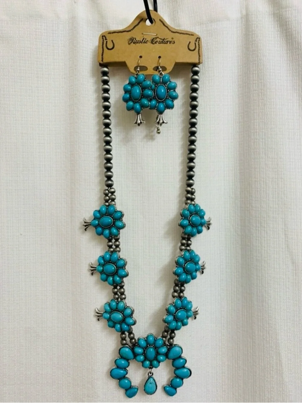 Squash Blossom Necklace and Earring Set in Turquoise
